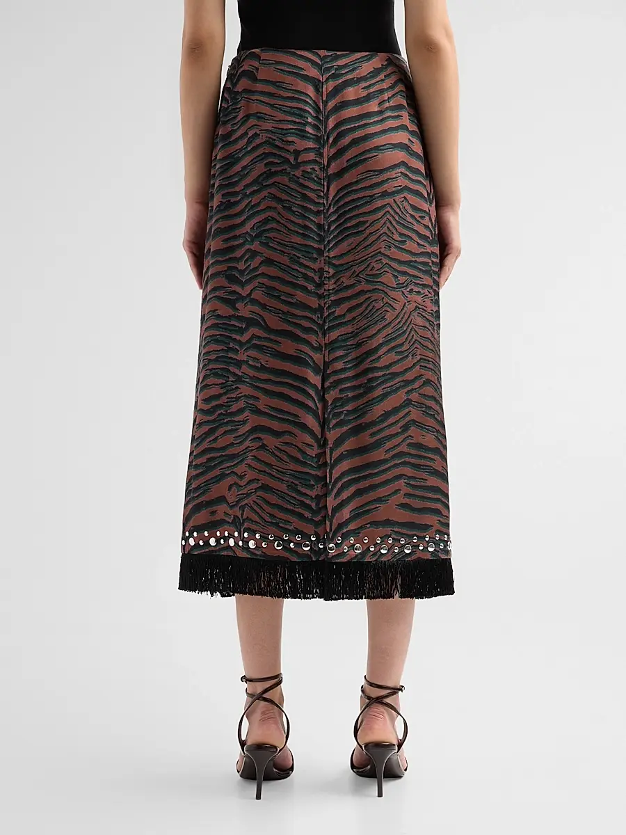 3.1 Phillip Lim Women's Tiger Studded Fringe-Trim Midi Skirt | Thumbnail 3