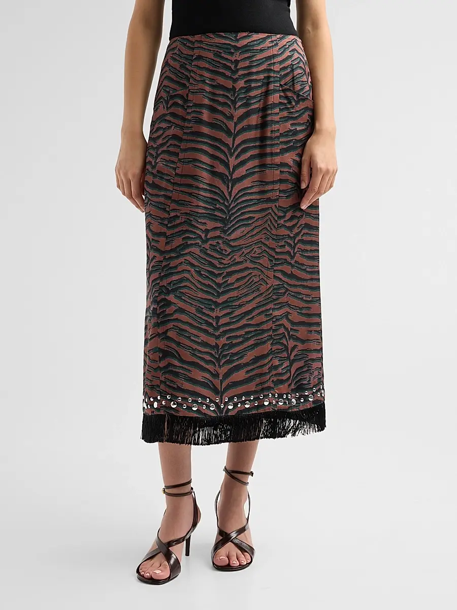 3.1 Phillip Lim Women's Tiger Studded Fringe-Trim Midi Skirt | Thumbnail 4
