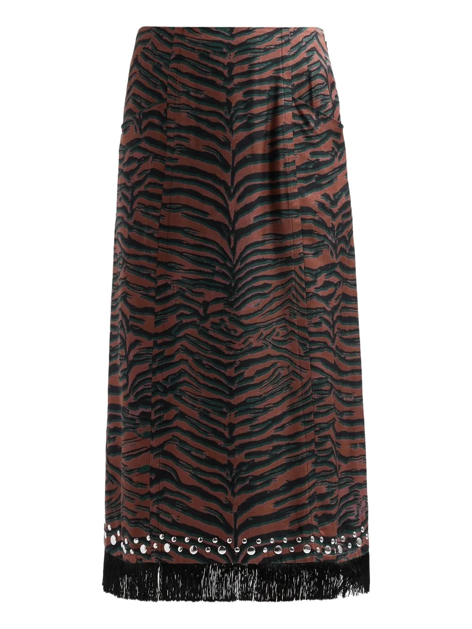 Women's Tiger Studded Fringe-Trim Midi Skirt Women's Tiger Studded Fringe-Trim Midi Skirt
