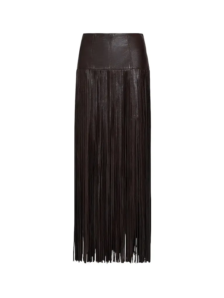 TWP Women's Tangled Up Fringed Leather Maxi Skirt