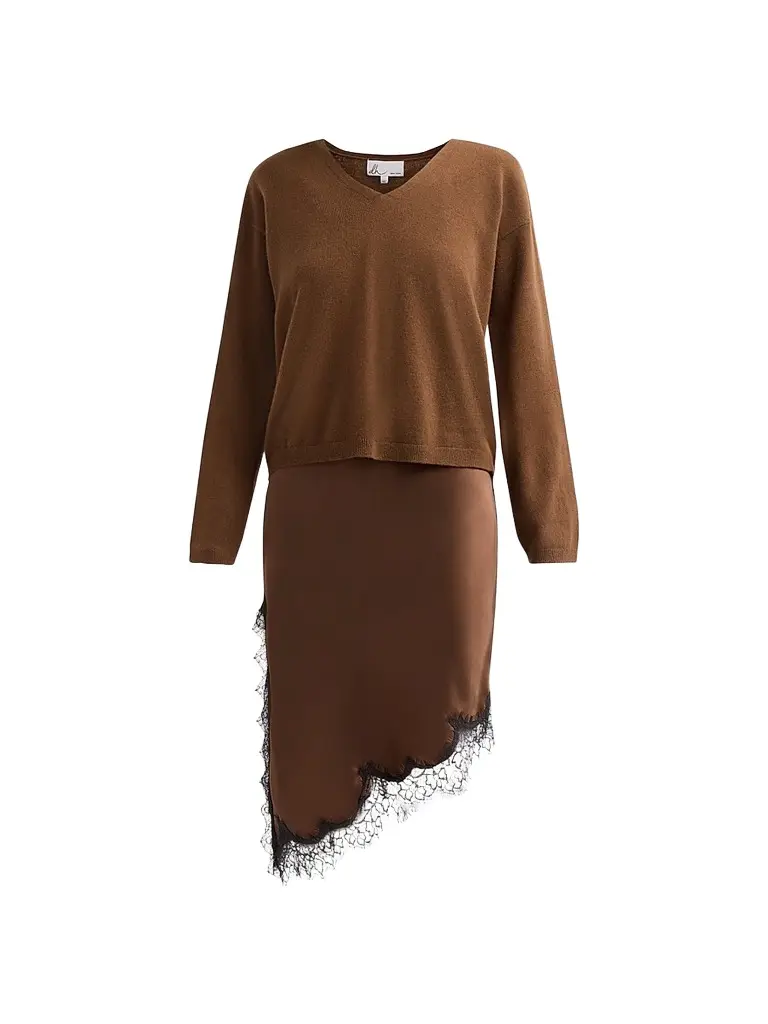 Design History Women's Isa Wool Sweater & Satin Midi Dress - Espresso | Image 1 Design History Women's Isa Wool Sweater & Satin Midi Dress - Espresso | Image 1