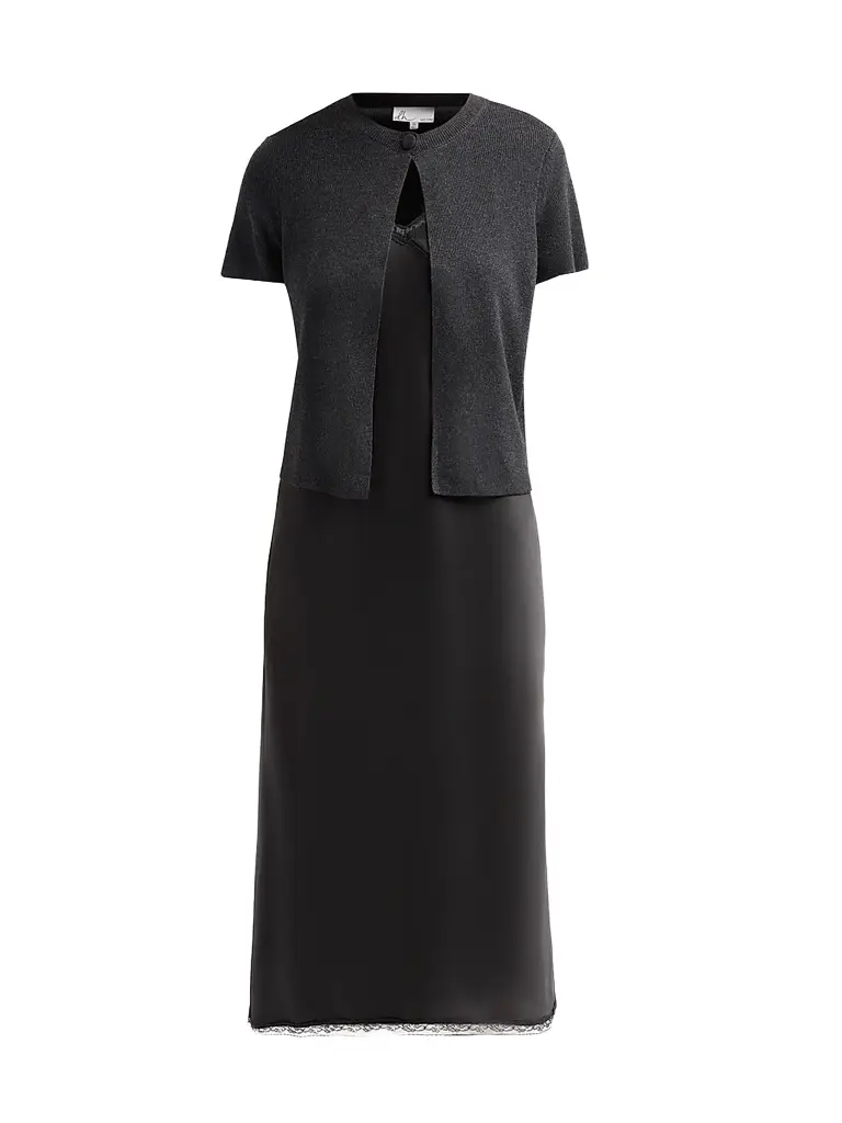 Design History Women's Viv Lace-Trim A-Line Midi Dress - Shadow Combo | Image 1 Design History Women's Viv Lace-Trim A-Line Midi Dress - Shadow Combo | Image 1