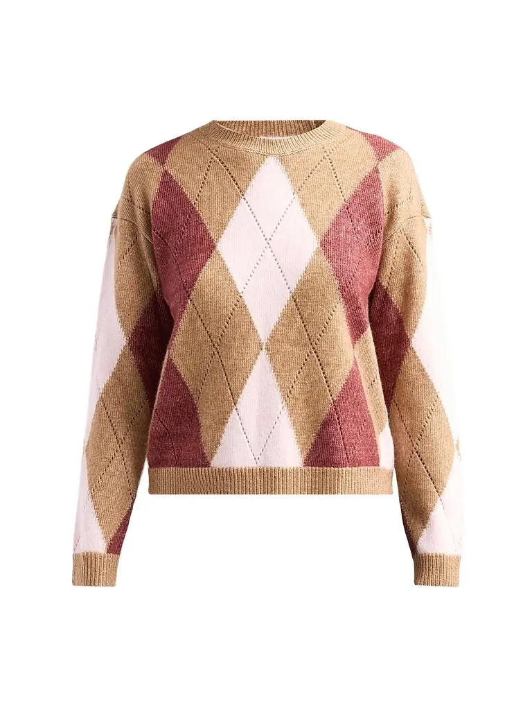 Design History Women's Rosemary Argyle Sweater - Fawn Combo | Image 1 Design History Women's Rosemary Argyle Sweater - Fawn Combo | Image 1