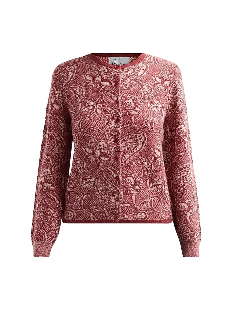 Design History Women's Mara Floral Jacquard Cardigan - Pomegranate Combo | Image 1 Design History Women's Mara Floral Jacquard Cardigan - Pomegranate Combo | Image 1