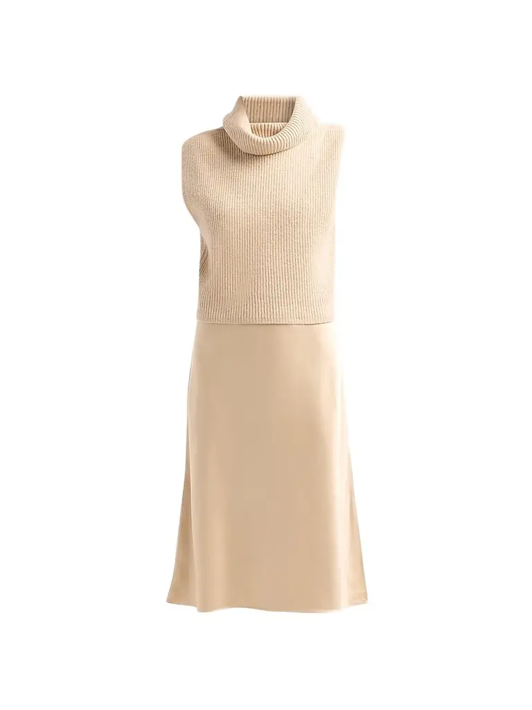 Design History Women's Jin Wool Sweater & Satin Midi Dress - Oat | Image 1 Design History Women's Jin Wool Sweater & Satin Midi Dress - Oat | Image 1