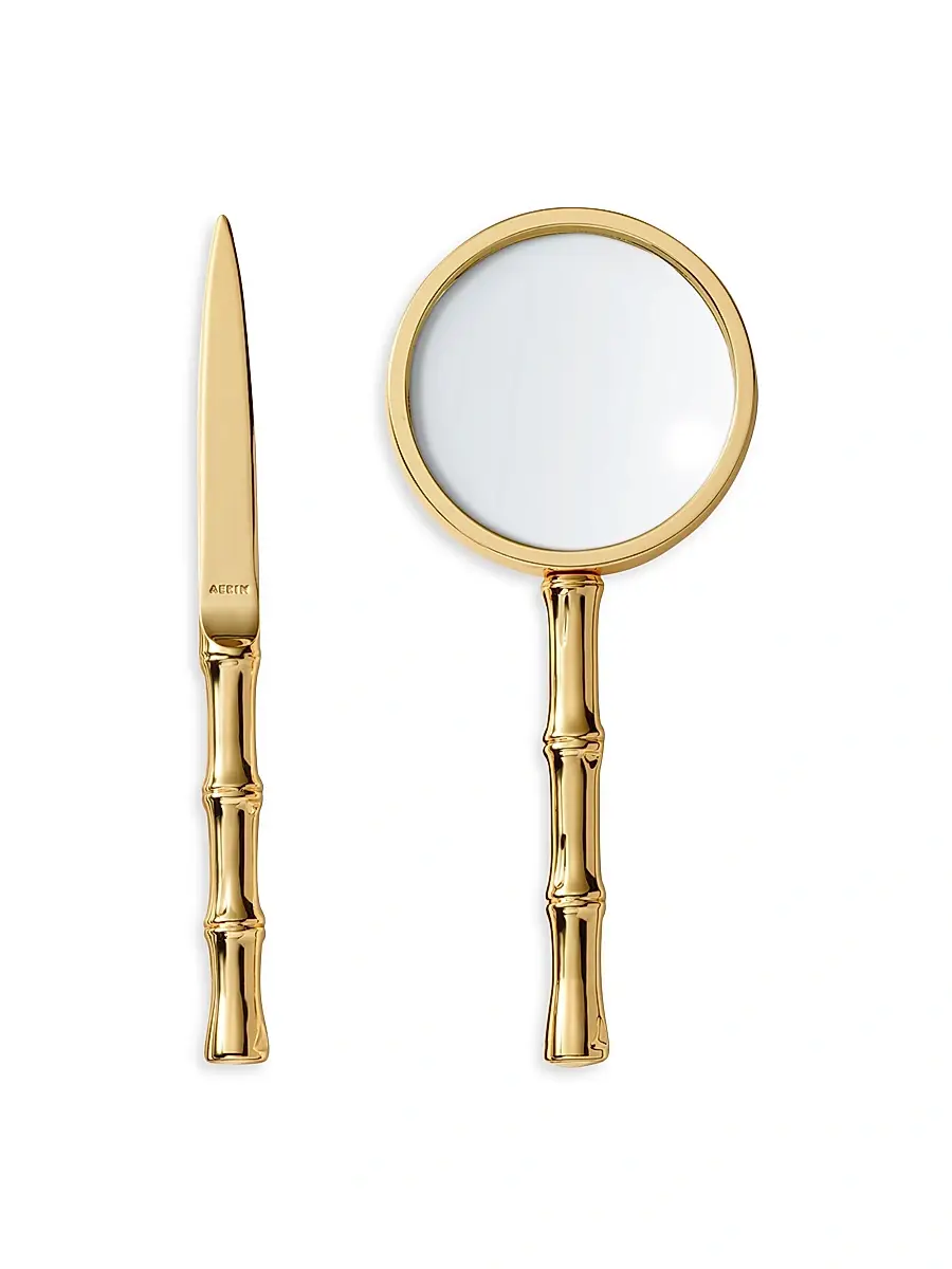 AERIN Ava Bamboo Magnifying Glass & Letter Opener - Gold | Thumbnail 2 AERIN Ava Bamboo Magnifying Glass & Letter Opener - Gold | Thumbnail 2