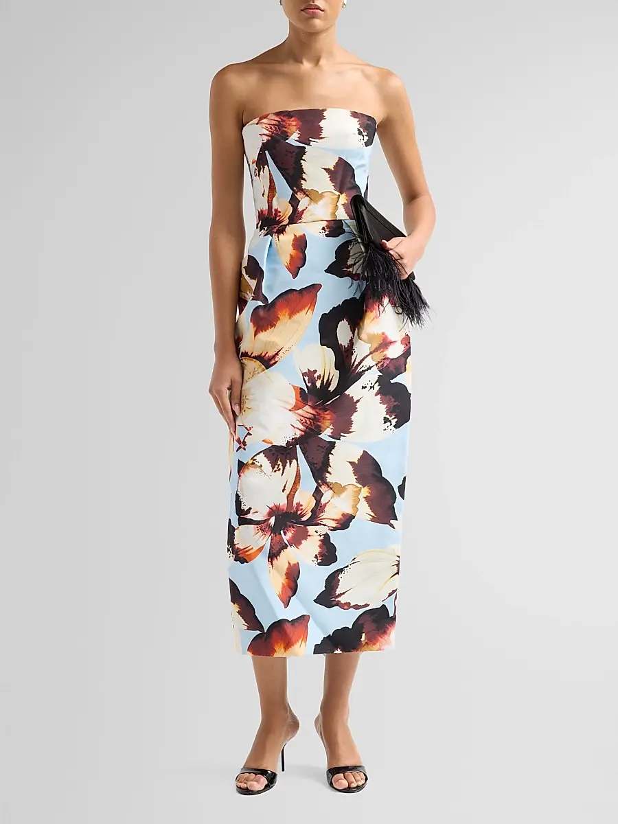 MONIQUE LHUILLIER Women's Floral Silk Faille Strapless Cocktail Dress | Thumbnail 2