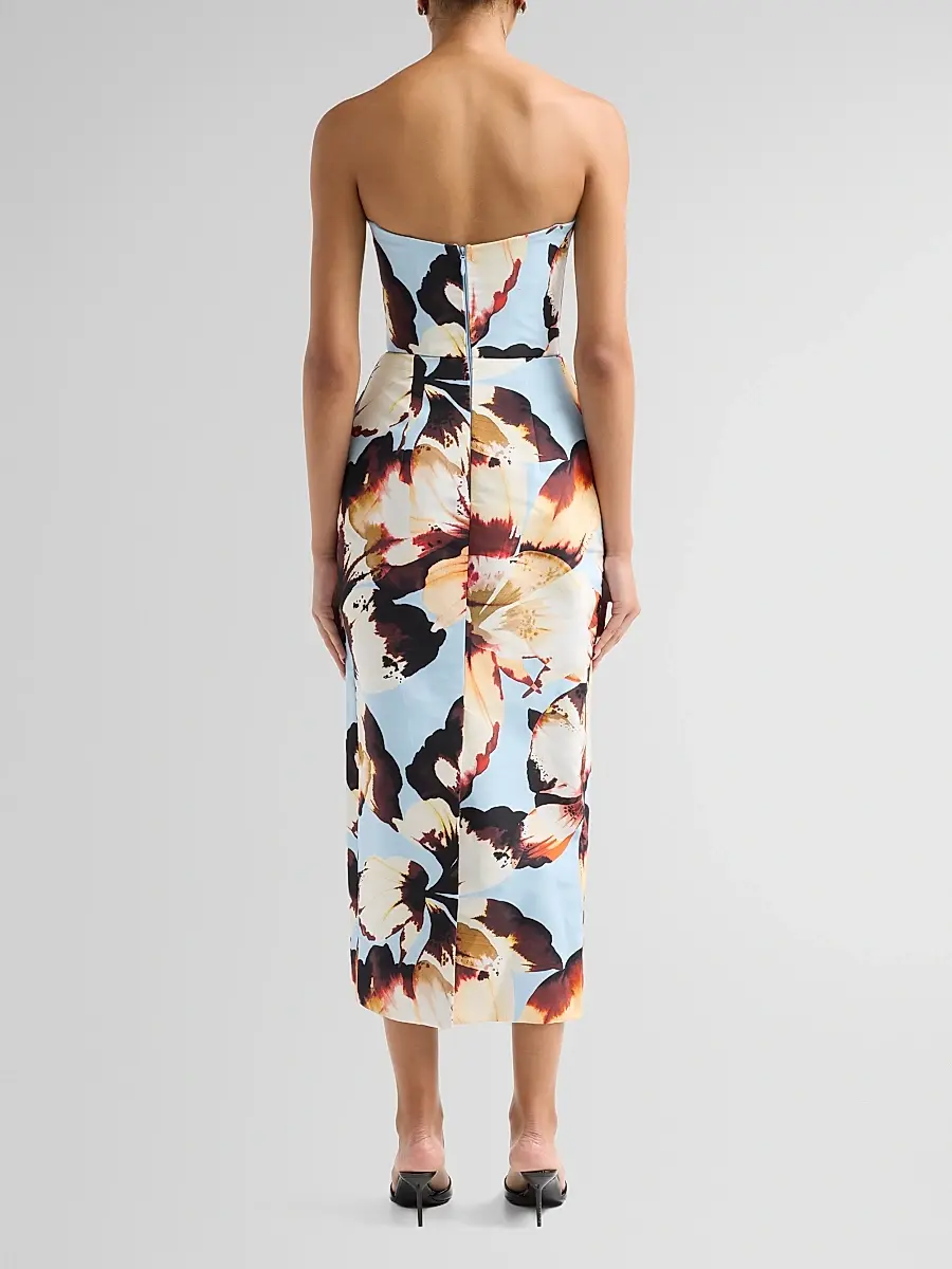 MONIQUE LHUILLIER Women's Floral Silk Faille Strapless Cocktail Dress | Thumbnail 3