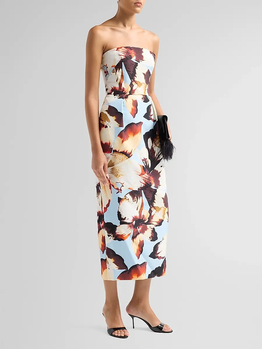 MONIQUE LHUILLIER Women's Floral Silk Faille Strapless Cocktail Dress | Thumbnail 4
