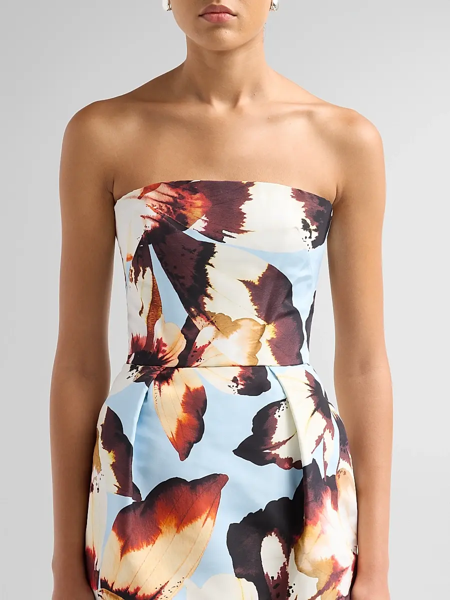 MONIQUE LHUILLIER Women's Floral Silk Faille Strapless Cocktail Dress | Thumbnail 5