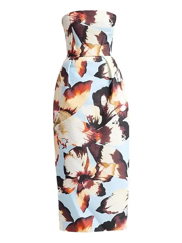 Women's Floral Silk Faille Strapless Cocktail Dress