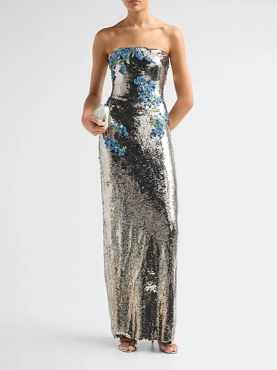 MONIQUE LHUILLIER Women's Textured Strapless Column Gown | Thumbnail 2