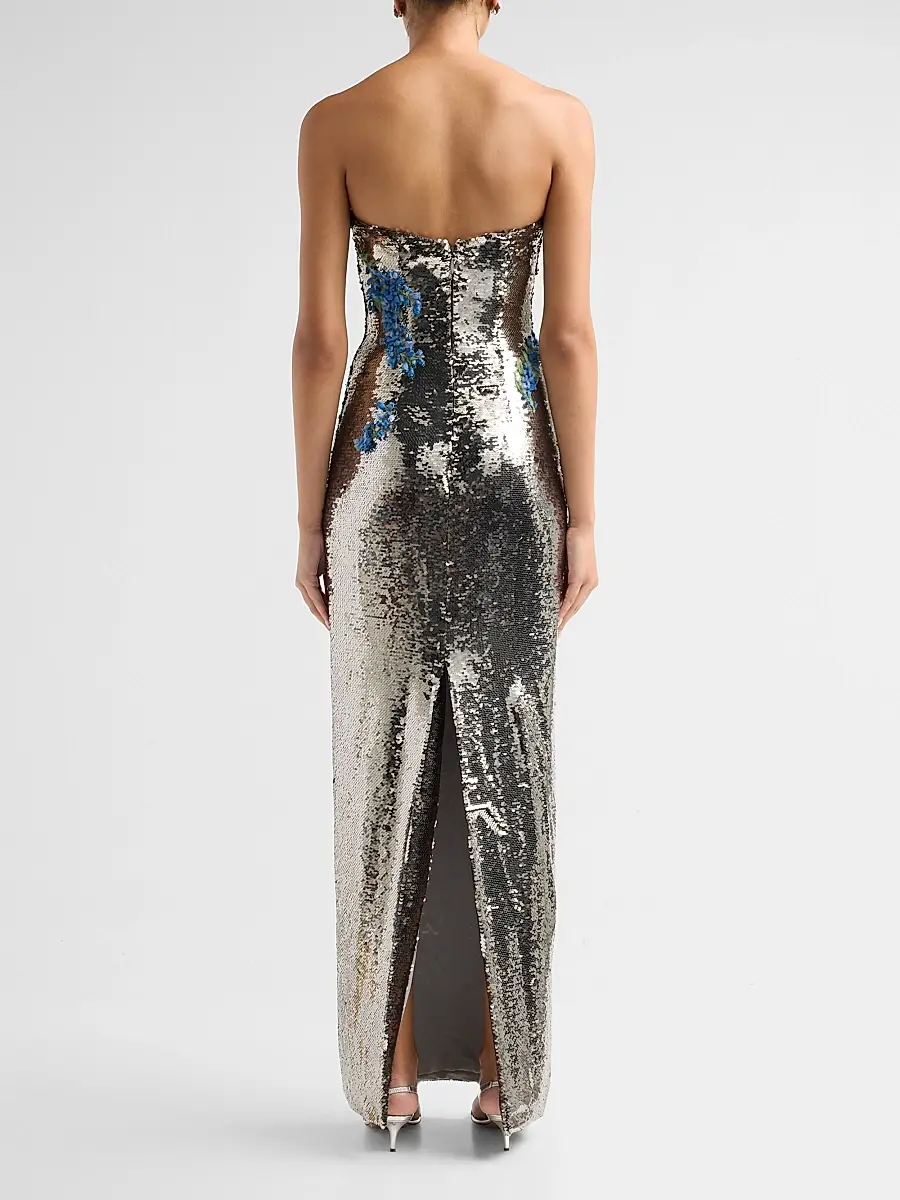 MONIQUE LHUILLIER Women's Textured Strapless Column Gown | Thumbnail 3