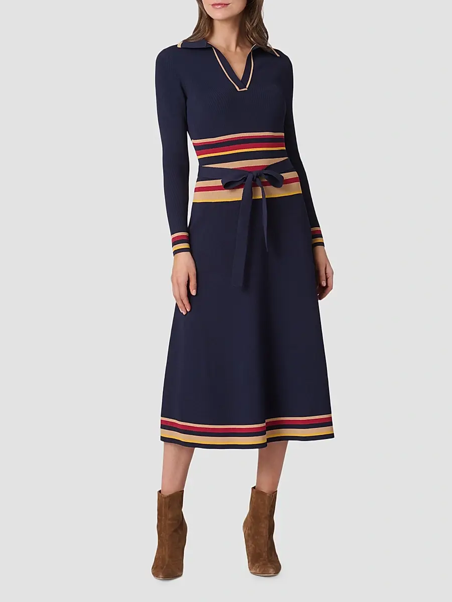 Shoshanna Women's Milner Striped Knit Polo Midi Dress | Thumbnail 2 Shoshanna Women's Milner Striped Knit Polo Midi Dress | Thumbnail 2