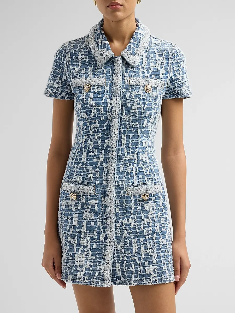 Self-Portrait Women's Textured Denim Mini Dress | Thumbnail 5
