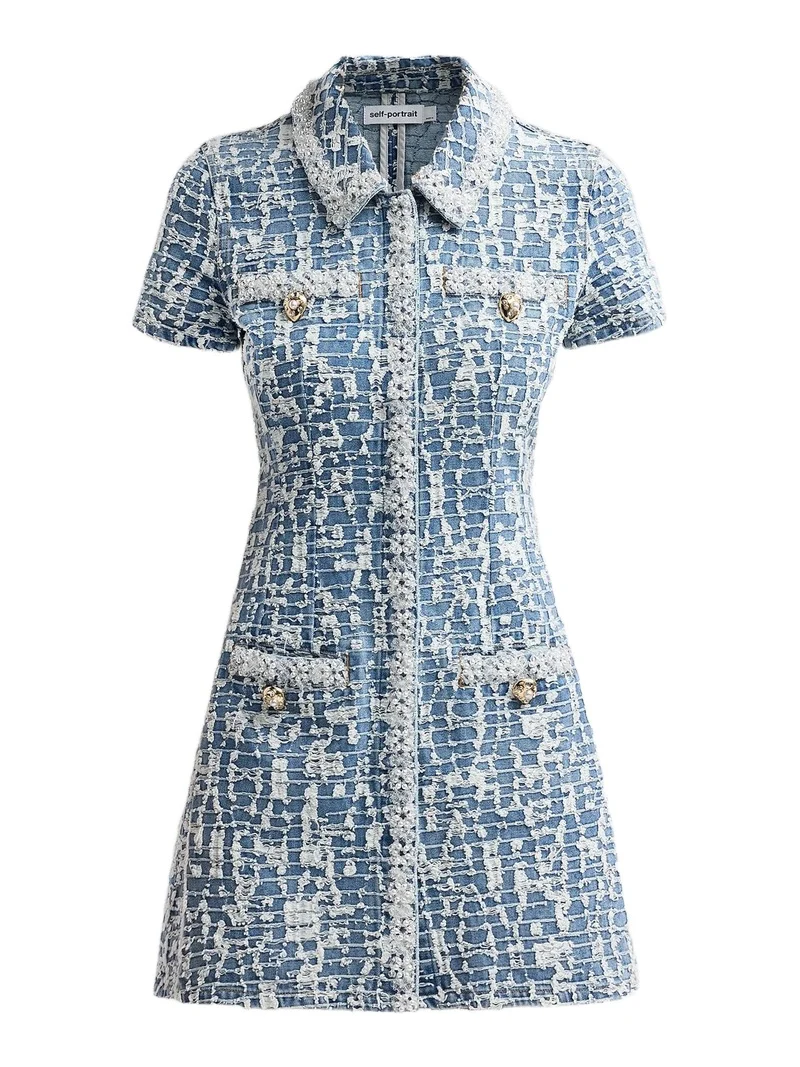 Self-Portrait Women's Textured Denim Mini Dress