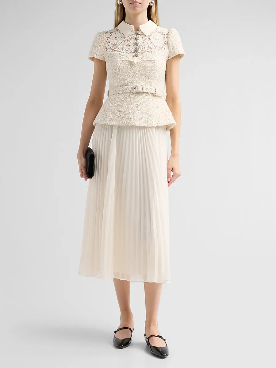Self-Portrait Women's Lace & Boucle Midi Dress | Thumbnail 2 Self-Portrait Women's Lace & Boucle Midi Dress | Thumbnail 2
