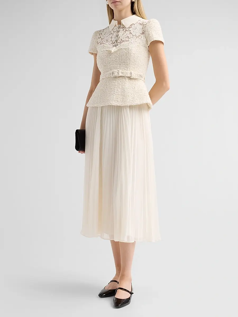 Self-Portrait Women's Lace & Boucle Midi Dress | Thumbnail 4 Self-Portrait Women's Lace & Boucle Midi Dress | Thumbnail 4