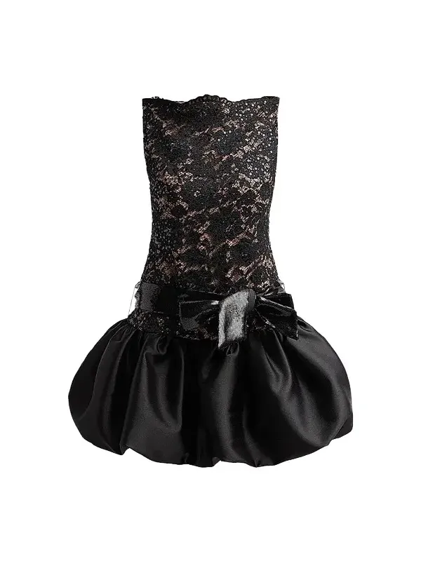Women's Sequin Lace Bubble-Hem Mini Dress