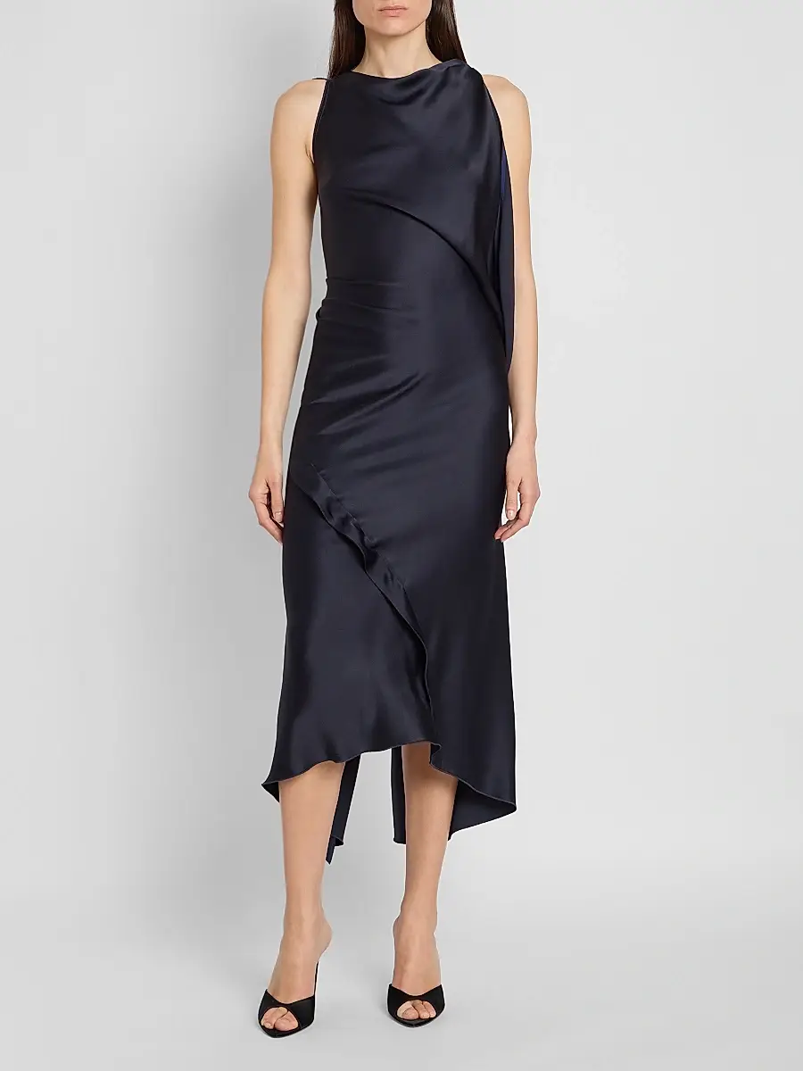 Victoria Beckham Women's Kyra Satin Asymmetric Midi Dress | Thumbnail 2 Victoria Beckham Women's Kyra Satin Asymmetric Midi Dress | Thumbnail 2