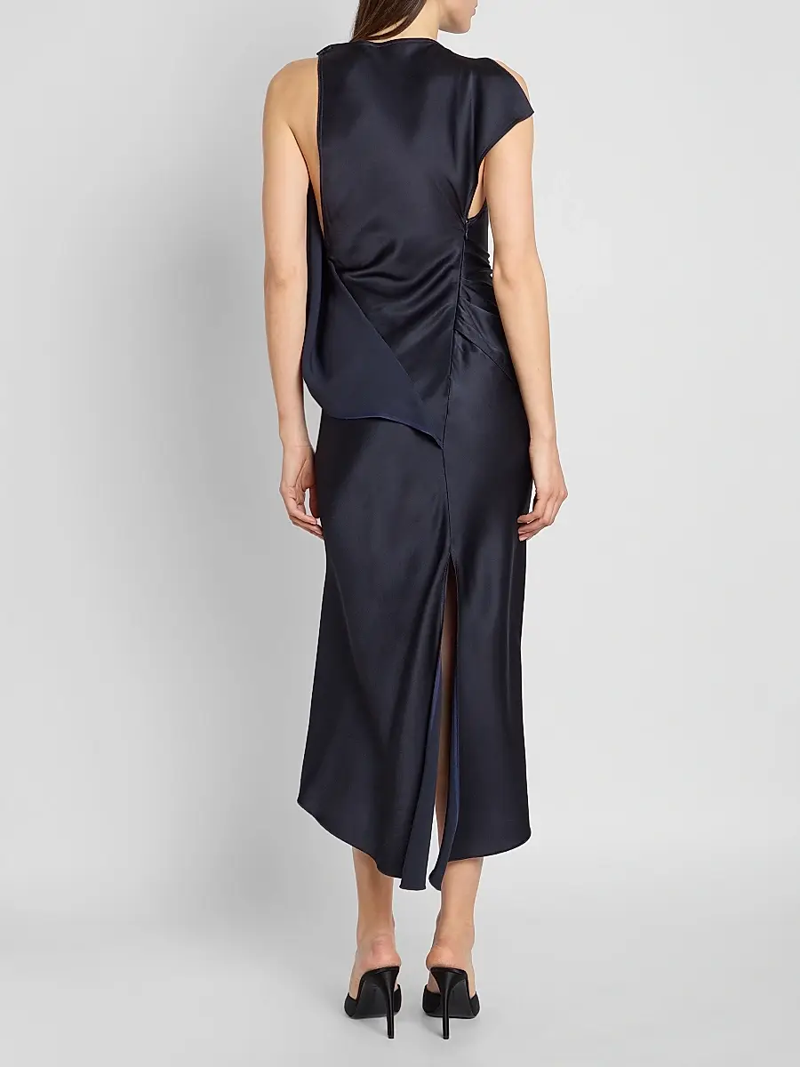Victoria Beckham Women's Kyra Satin Asymmetric Midi Dress | Thumbnail 3 Victoria Beckham Women's Kyra Satin Asymmetric Midi Dress | Thumbnail 3