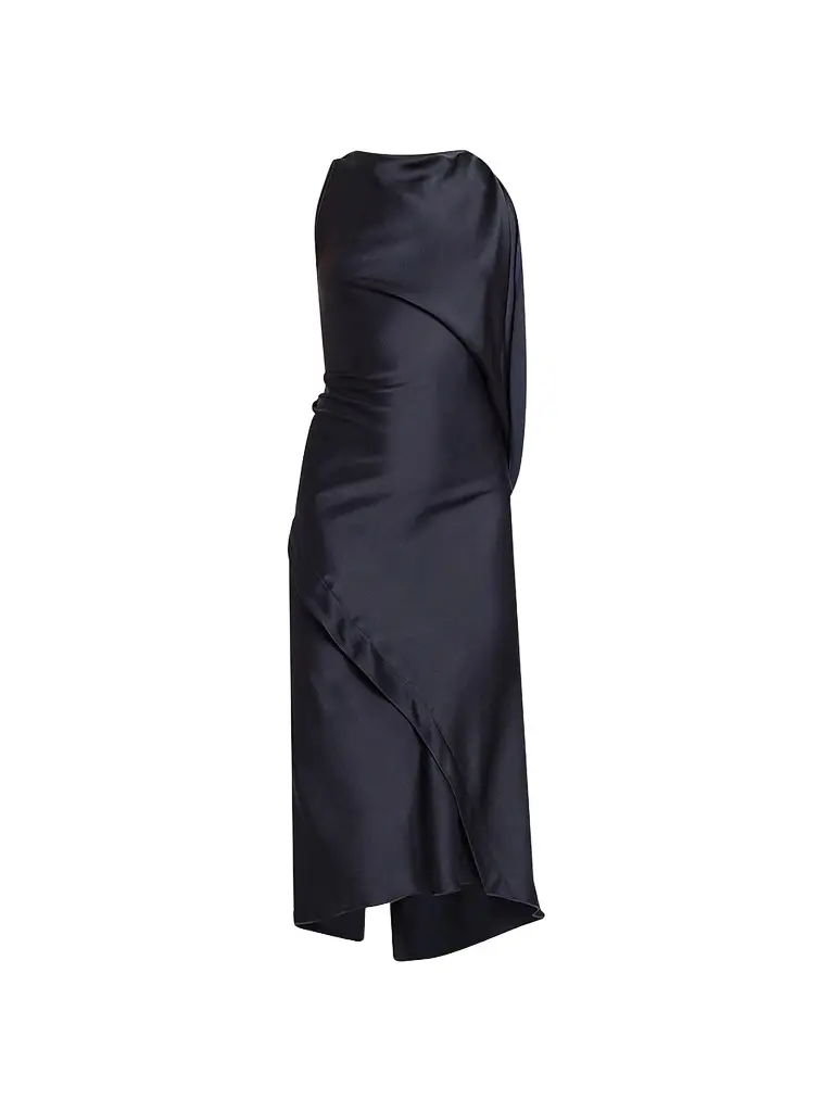 Victoria Beckham Women's Kyra Satin Asymmetric Midi Dress - Midnight - Size 0 | Image 1 Victoria Beckham Women's Kyra Satin Asymmetric Midi Dress - Midnight - Size 0 | Image 1