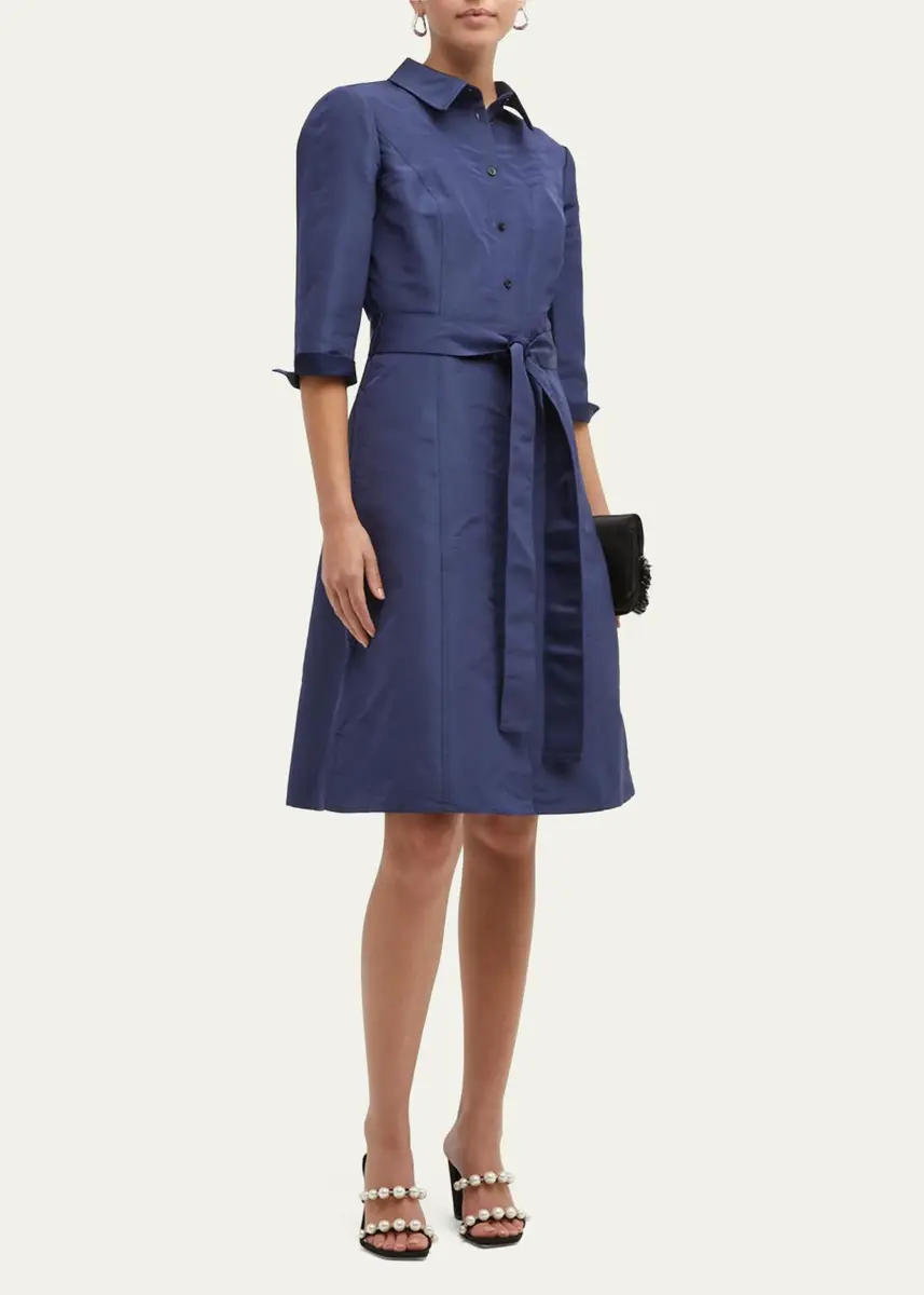 Carolina Herrera Faille 3/4-Sleeve Shirtdress | Thumbnail 2