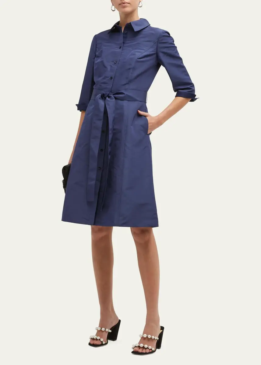 Carolina Herrera Faille 3/4-Sleeve Shirtdress | Thumbnail 4