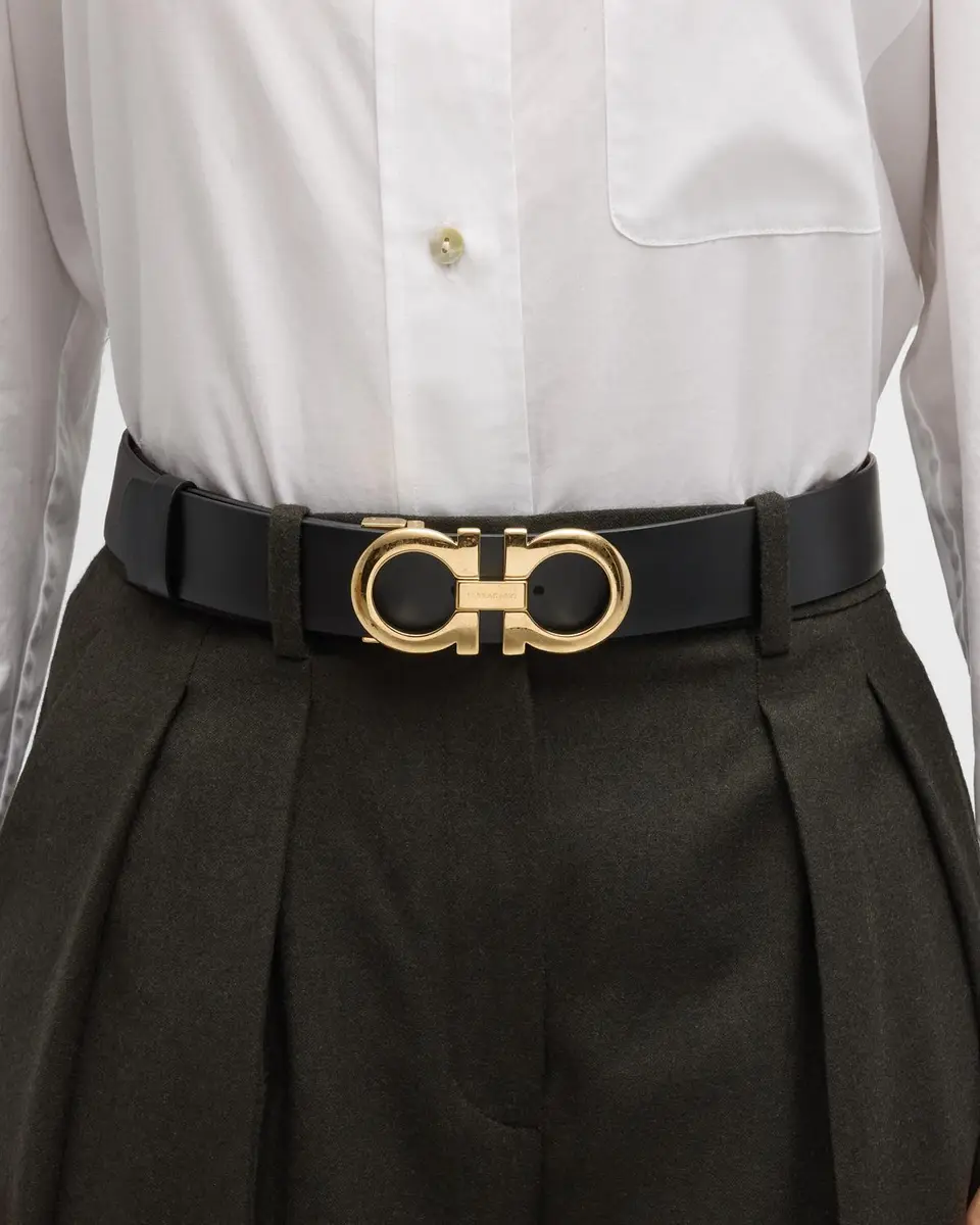 Ferragamo Gancini Reversible Brown Leather & Brass Belt | Thumbnail 2 Ferragamo Gancini Reversible Brown Leather & Brass Belt | Thumbnail 2