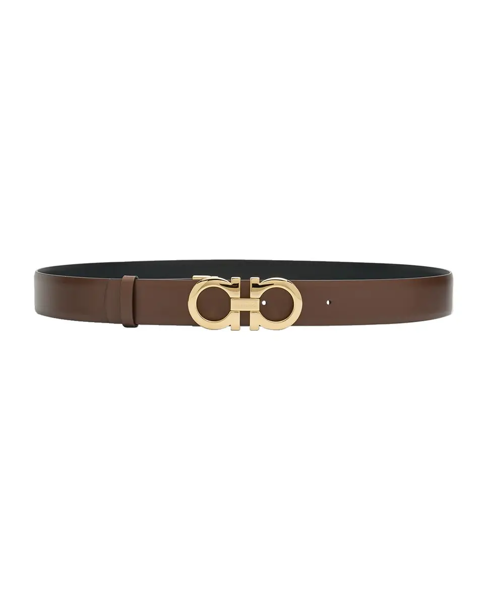 Ferragamo Gancini Reversible Brown Leather & Brass Belt | Thumbnail 3 Ferragamo Gancini Reversible Brown Leather & Brass Belt | Thumbnail 3