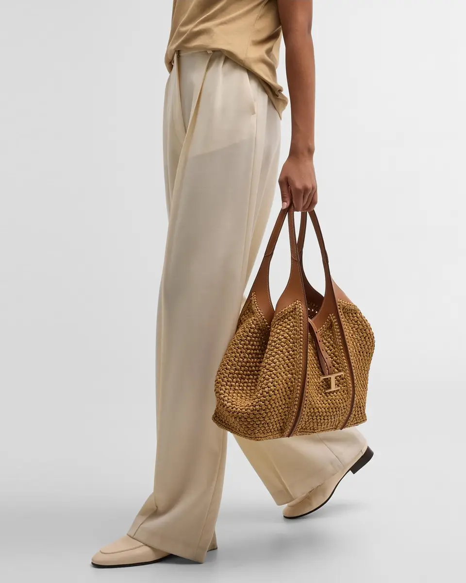 Tod's Medium Raffia T Timeless Tote Shopping Bag | Thumbnail 2 Tod's Medium Raffia T Timeless Tote Shopping Bag | Thumbnail 2