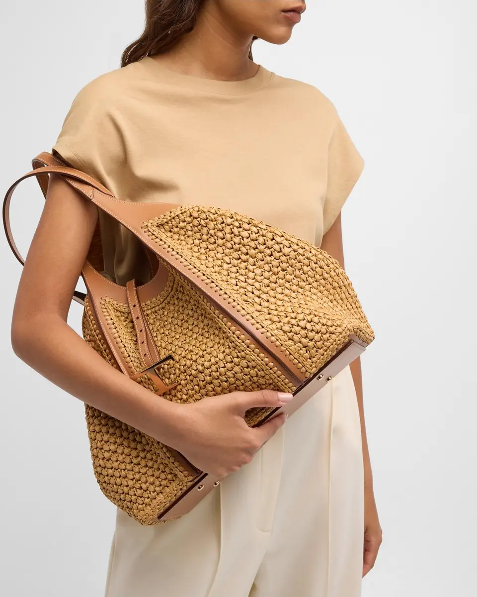 Tod's Medium Raffia T Timeless Tote Shopping Bag | Thumbnail 4 Tod's Medium Raffia T Timeless Tote Shopping Bag | Thumbnail 4