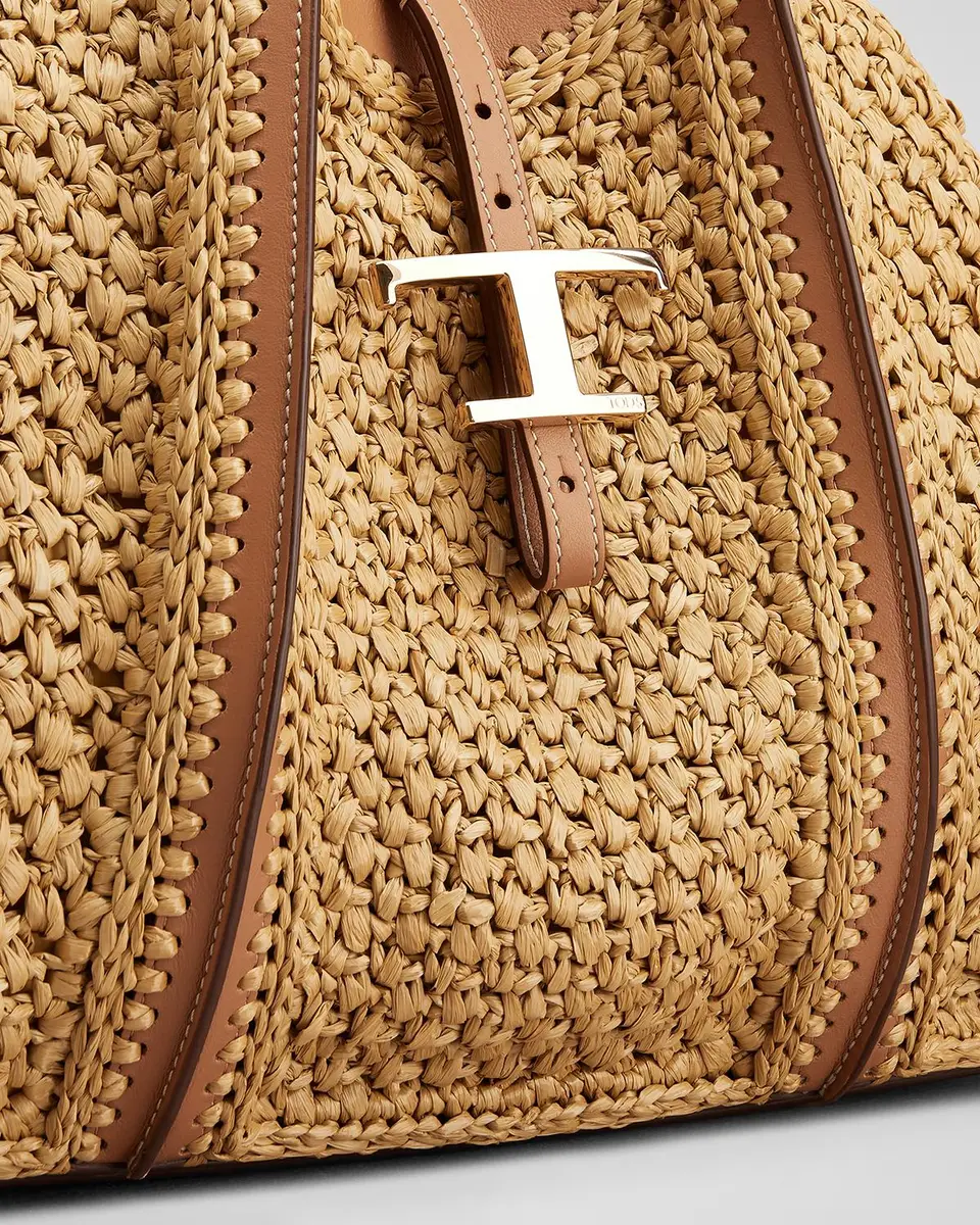 Tod's Medium Raffia T Timeless Tote Shopping Bag | Thumbnail 5 Tod's Medium Raffia T Timeless Tote Shopping Bag | Thumbnail 5