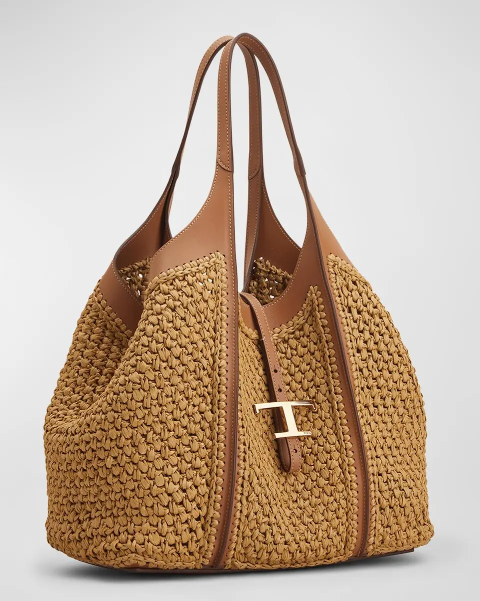 Tod's Medium Raffia T Timeless Tote Shopping Bag | Thumbnail 6 Tod's Medium Raffia T Timeless Tote Shopping Bag | Thumbnail 6