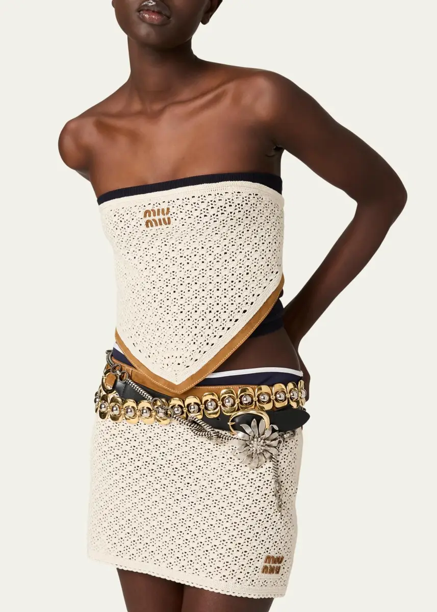 Miu Miu Strapless Crochet Knit Bandana Top | Thumbnail 4 Miu Miu Strapless Crochet Knit Bandana Top | Thumbnail 4
