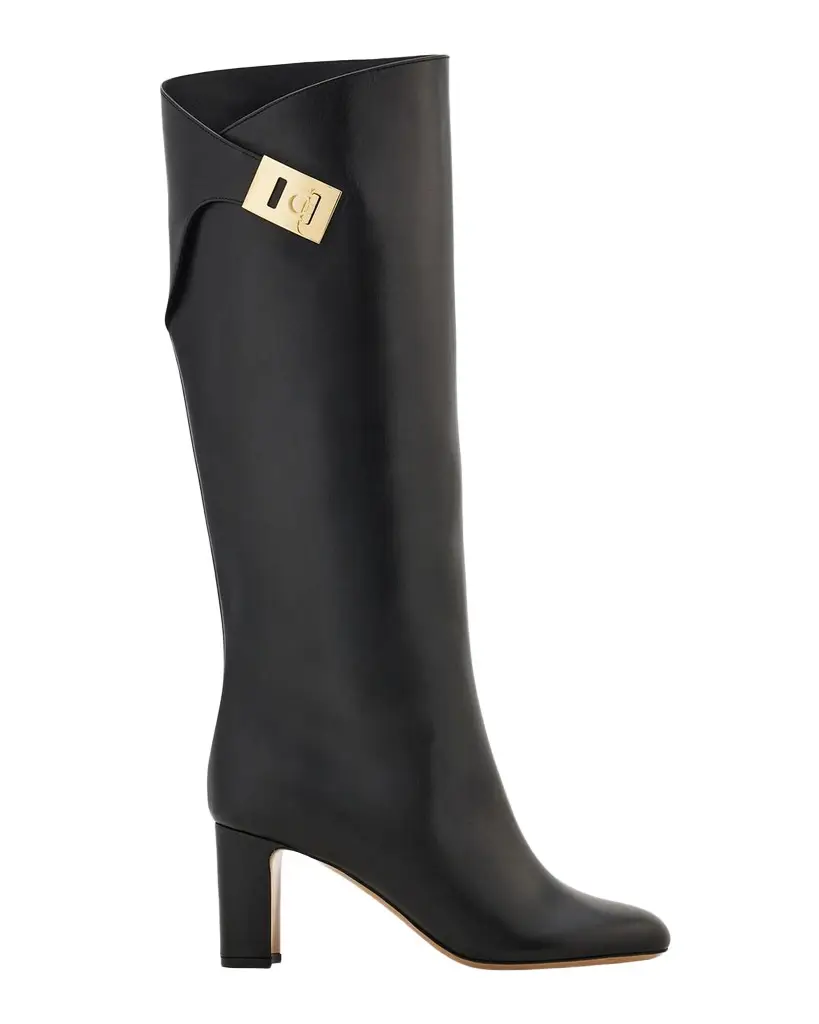 Ferragamo 70mm Elli Leather Knee-High Boots | Image 1 Ferragamo 70mm Elli Leather Knee-High Boots | Image 1