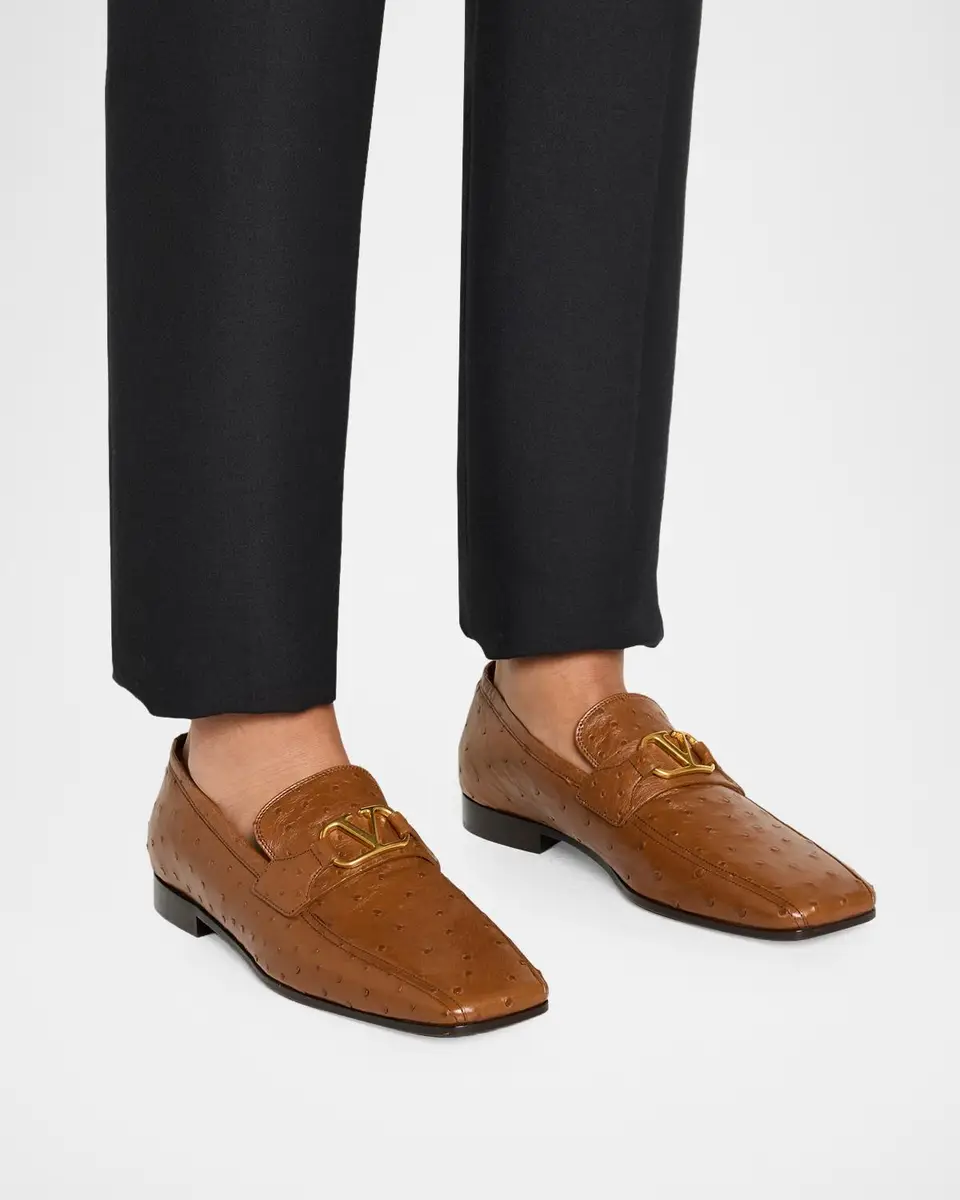 Valentino Garavani Men's VLogo Ostrich Square-Toe Loafers | Thumbnail 2 Valentino Garavani Men's VLogo Ostrich Square-Toe Loafers | Thumbnail 2