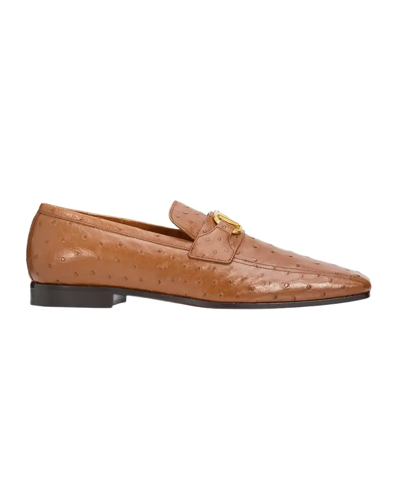 Valentino Garavani Men's VLogo Ostrich Square-Toe Loafers | Image 1 Valentino Garavani Men's VLogo Ostrich Square-Toe Loafers | Image 1