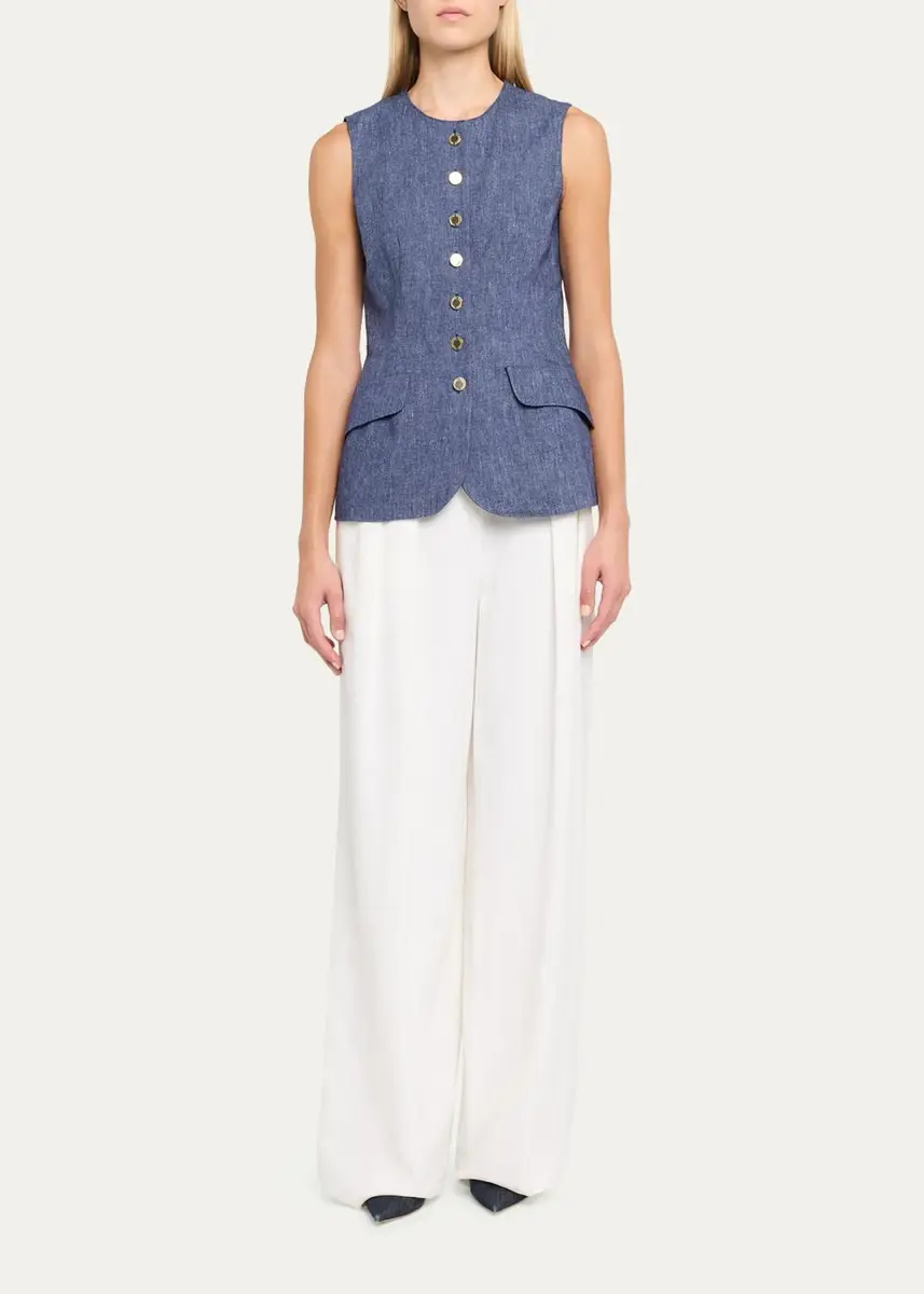 Carolina Herrera Linen-Wool Flannel Single-Breasted Vest | Thumbnail 2