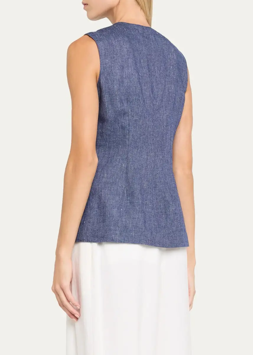 Carolina Herrera Linen-Wool Flannel Single-Breasted Vest | Thumbnail 3