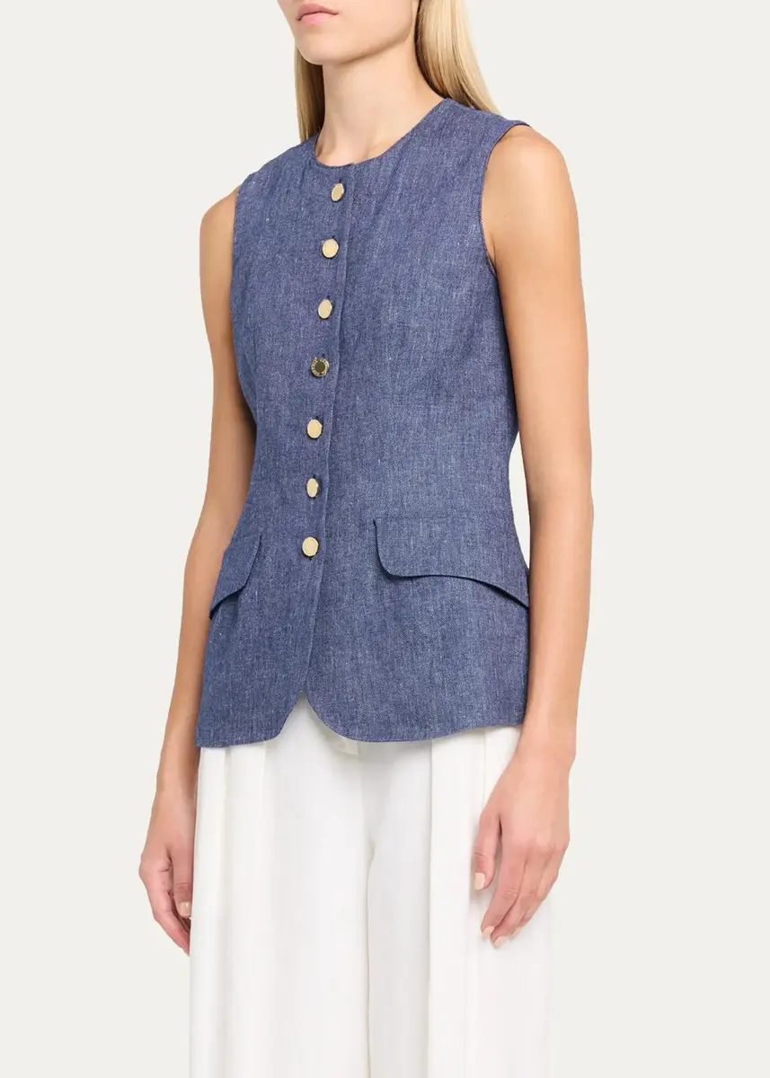Carolina Herrera Linen-Wool Flannel Single-Breasted Vest | Thumbnail 4