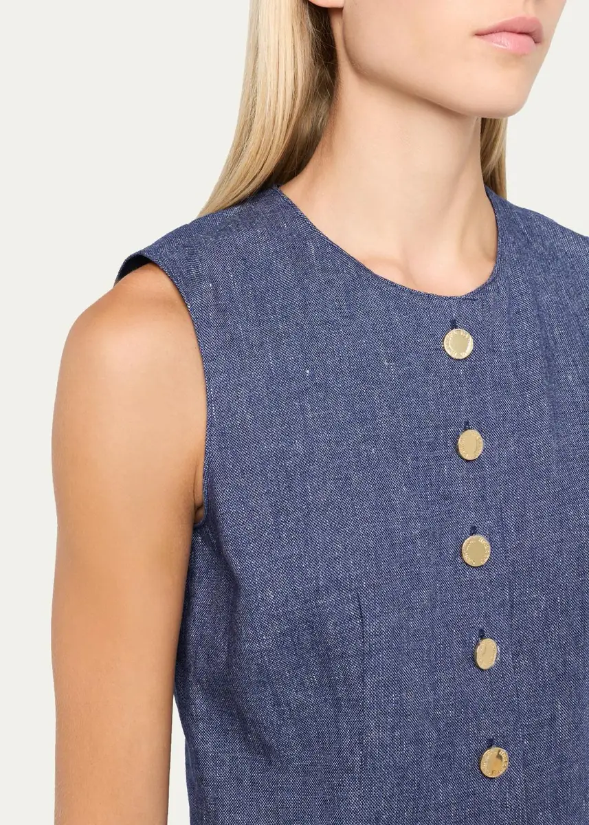 Carolina Herrera Linen-Wool Flannel Single-Breasted Vest | Thumbnail 5