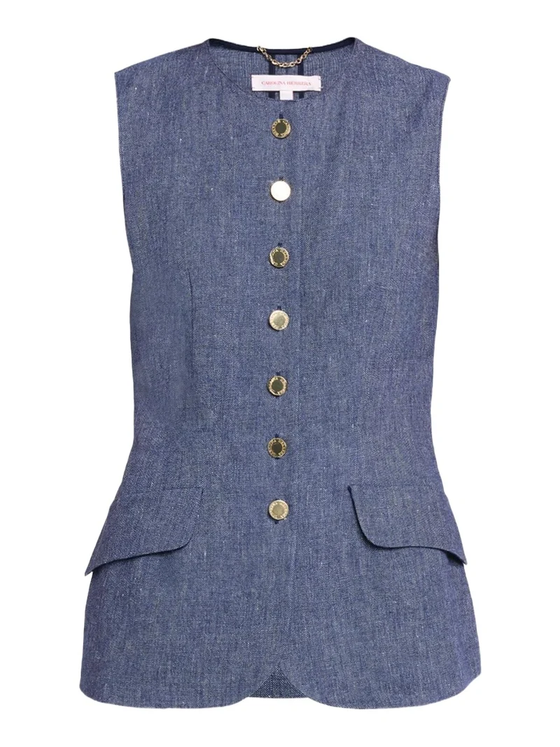 Carolina Herrera Linen-Wool Flannel Single-Breasted Vest