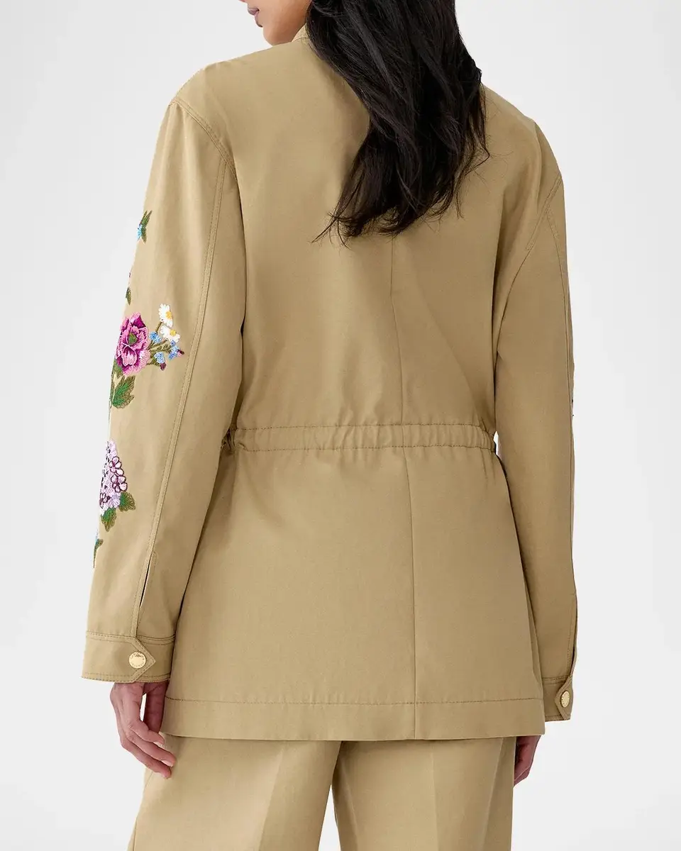 Carolina Herrera Floral Embroidered Cotton Twill Zip Utility Jacket | Thumbnail 3 Carolina Herrera Floral Embroidered Cotton Twill Zip Utility Jacket | Thumbnail 3