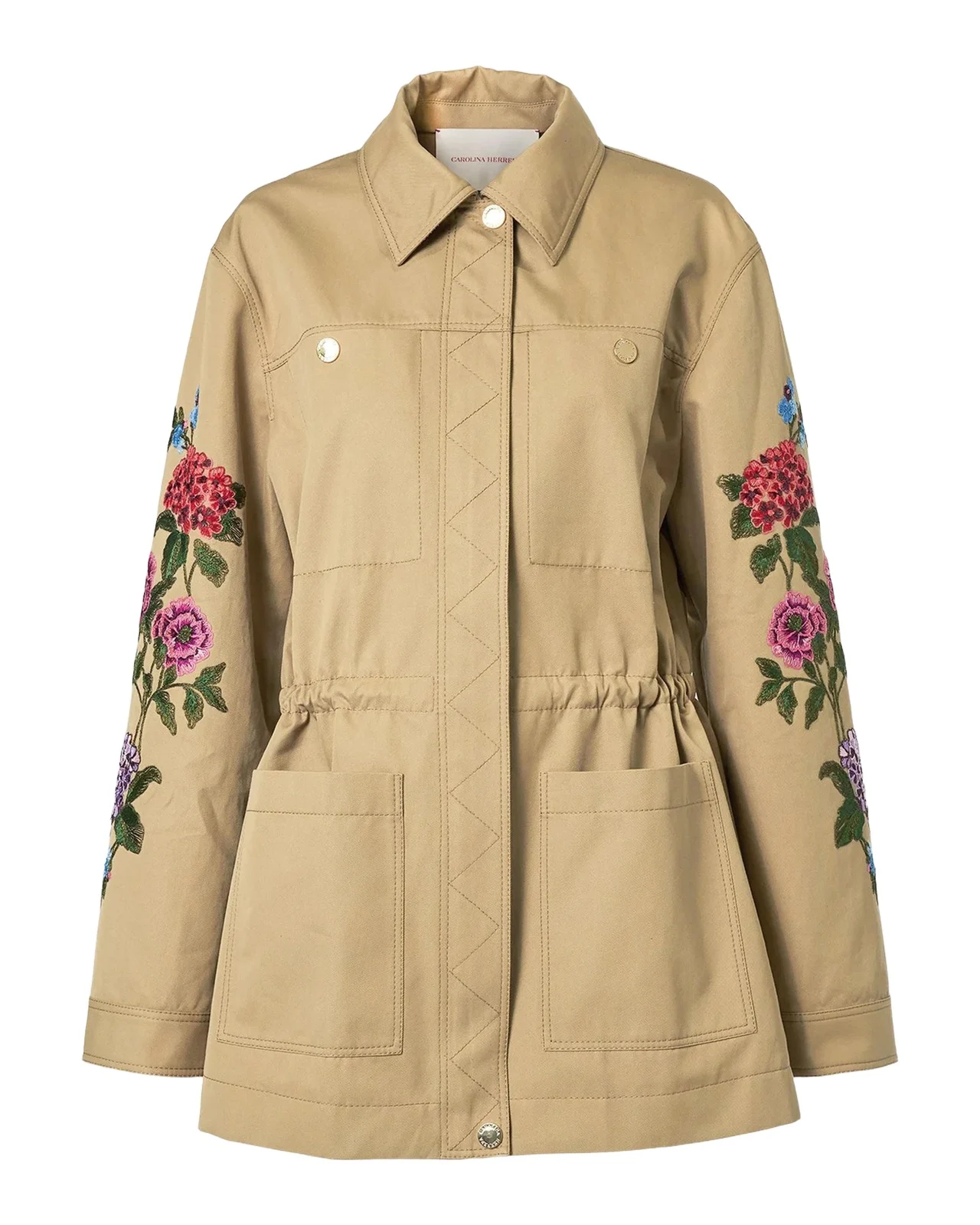 Floral Embroidered Cotton Twill Zip Utility Jacket Floral Embroidered Cotton Twill Zip Utility Jacket