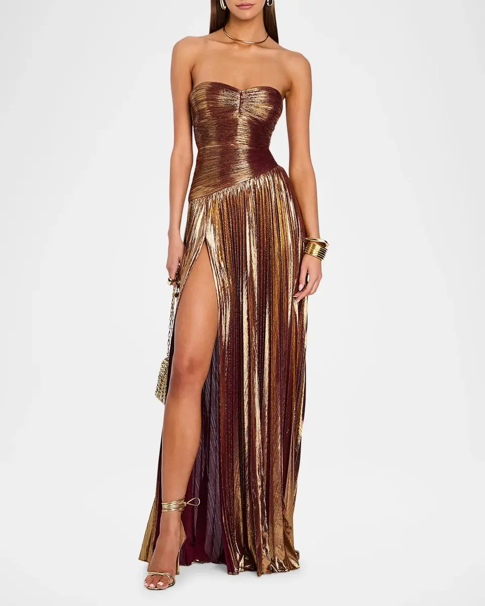 Retrofête Saba Pleated Metallic Strapless Maxi Dress | Thumbnail 2 Retrofête Saba Pleated Metallic Strapless Maxi Dress | Thumbnail 2