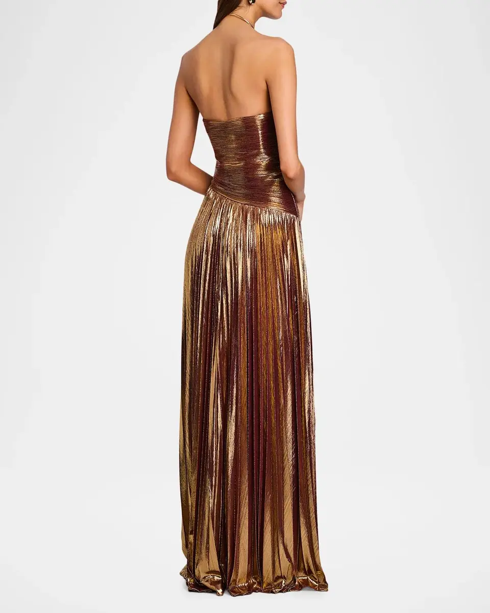 Retrofête Saba Pleated Metallic Strapless Maxi Dress | Thumbnail 3 Retrofête Saba Pleated Metallic Strapless Maxi Dress | Thumbnail 3