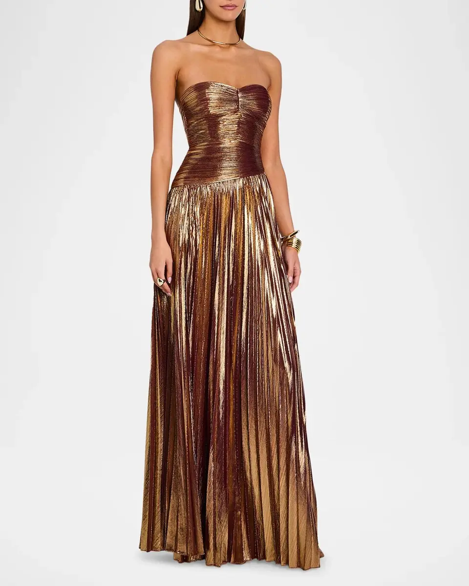 Retrofête Saba Pleated Metallic Strapless Maxi Dress | Thumbnail 4 Retrofête Saba Pleated Metallic Strapless Maxi Dress | Thumbnail 4