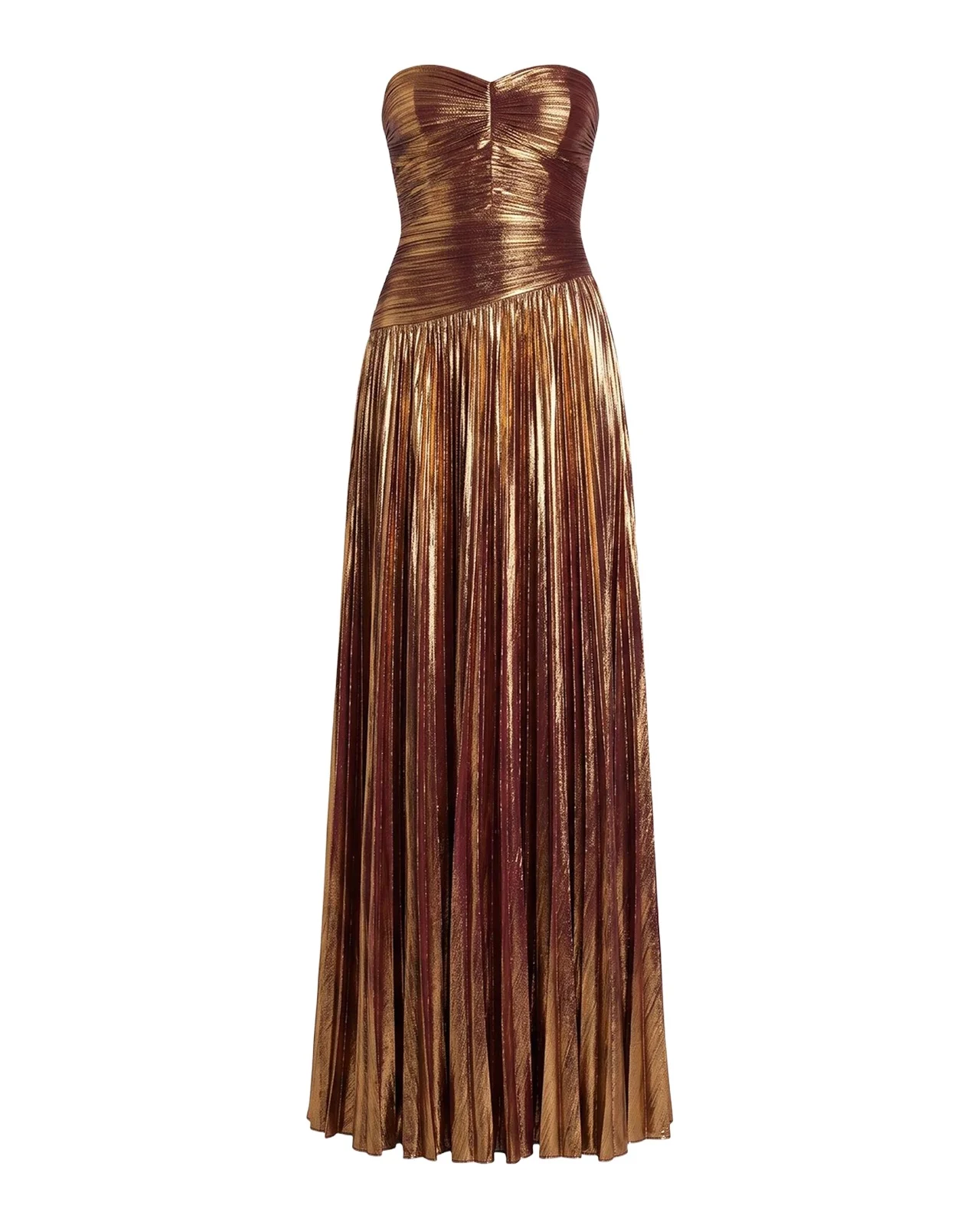 Retrofête Saba Pleated Metallic Strapless Maxi Dress