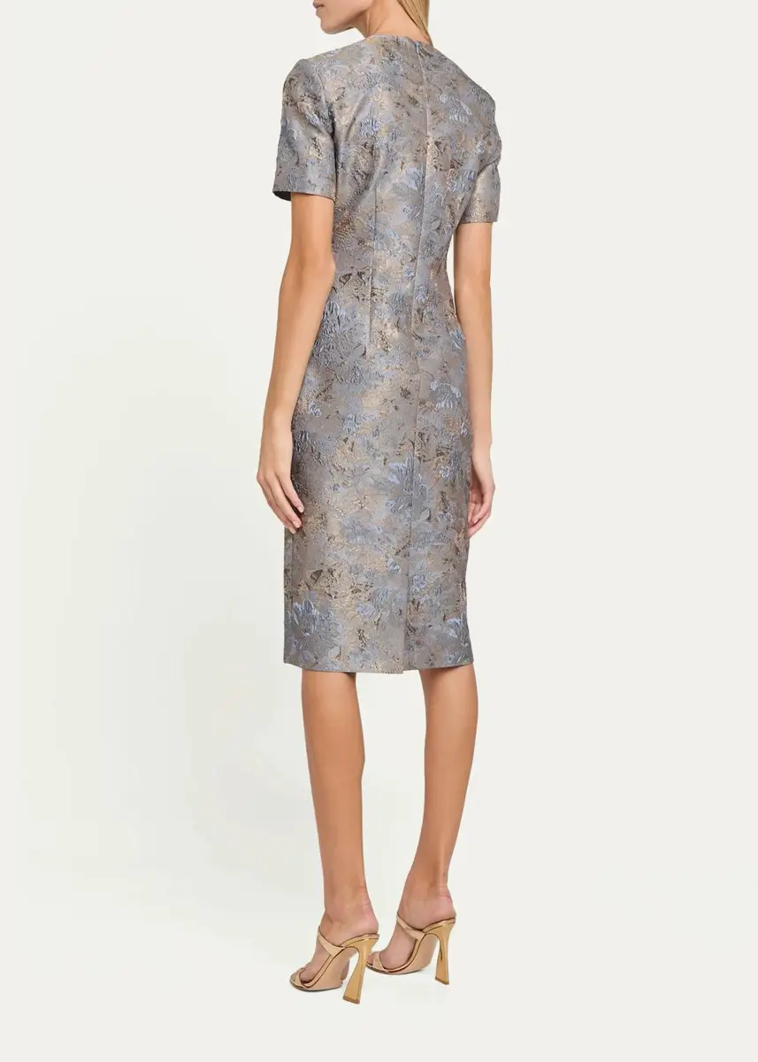 PRABAL GURUNG Short-Sleeve Metallic Floral Jacquard Sheath Dress | Thumbnail 3 PRABAL GURUNG Short-Sleeve Metallic Floral Jacquard Sheath Dress | Thumbnail 3